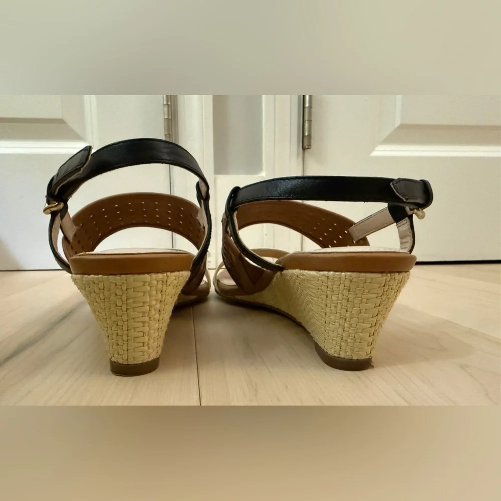 Cole Haan Annabelle Grand 360 Tan, Black & White Wedge Sandals Shoe; Size 7 1/2B - Picture 7 of 13